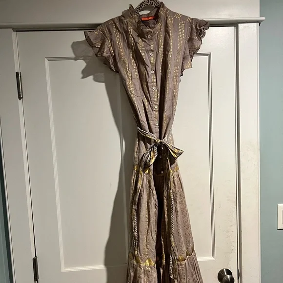 OLIPHANT RUFFLE COLLAR BUTTON MAXI - PIXIE GREY/Hand painted gold- Sz. L - NWT - Picture 5 of 14